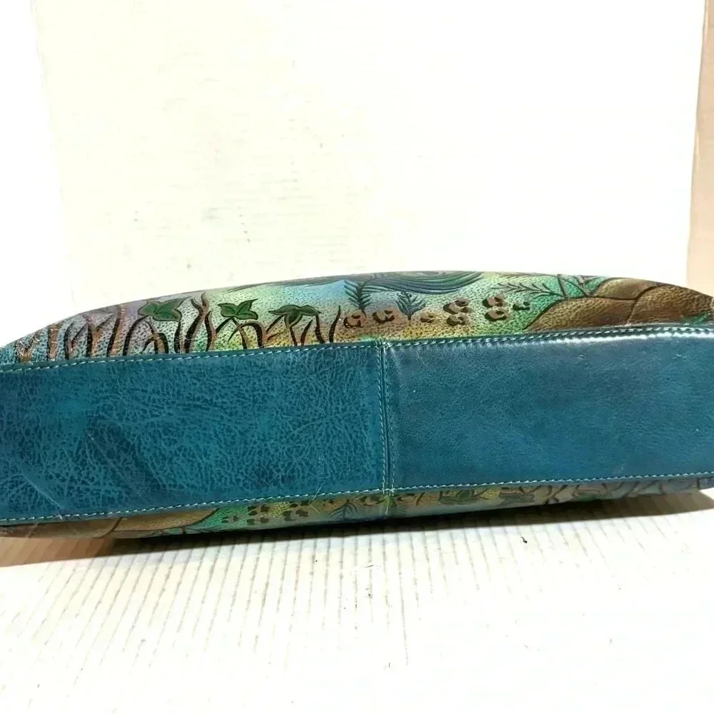 Biacci hand painted peacock feathers floral satchel handbag